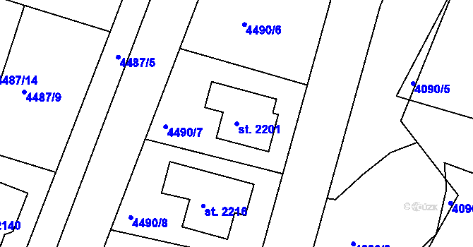 Parcela st. 2201 v KÚ Vizovice, Katastrální mapa