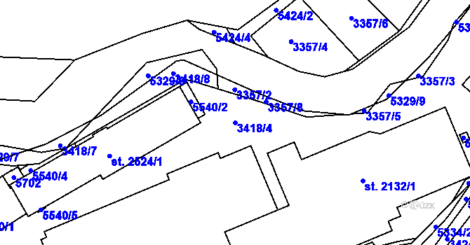 Parcela st. 3418/4 v KÚ Vizovice, Katastrální mapa