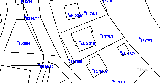 Parcela st. 2349 v KÚ Vizovice, Katastrální mapa