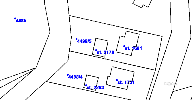 Parcela st. 2178 v KÚ Vizovice, Katastrální mapa