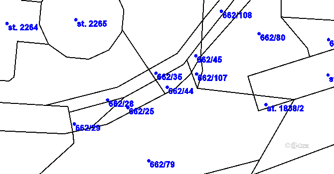 Parcela st. 662/44 v KÚ Vizovice, Katastrální mapa