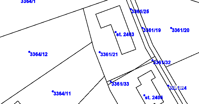 Parcela st. 3361/21 v KÚ Vizovice, Katastrální mapa