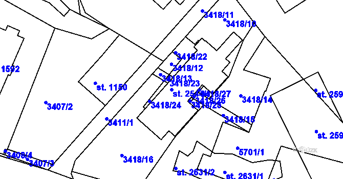Parcela st. 2544/1 v KÚ Vizovice, Katastrální mapa