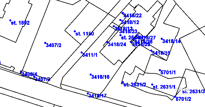 Parcela st. 2544/5 v KÚ Vizovice, Katastrální mapa