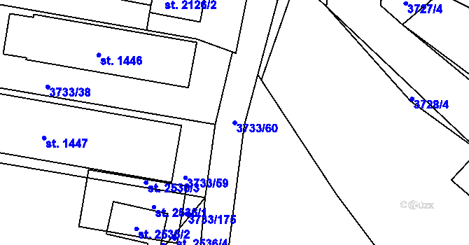 Parcela st. 3733/60 v KÚ Vizovice, Katastrální mapa