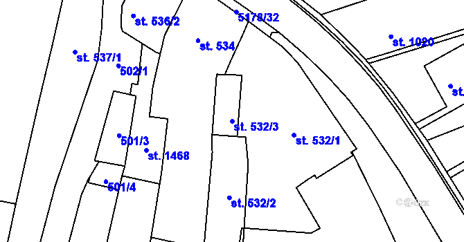 Parcela st. 532/3 v KÚ Vizovice, Katastrální mapa