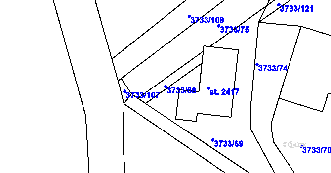 Parcela st. 3733/68 v KÚ Vizovice, Katastrální mapa