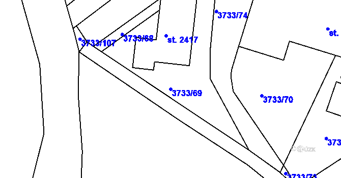 Parcela st. 3733/69 v KÚ Vizovice, Katastrální mapa