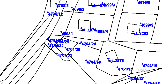 Parcela st. 4704/24 v KÚ Vizovice, Katastrální mapa