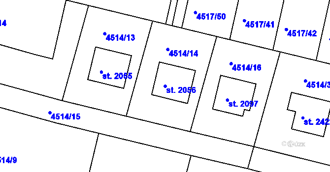 Parcela st. 2056 v KÚ Vizovice, Katastrální mapa