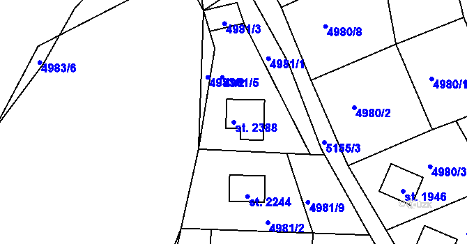 Parcela st. 2388 v KÚ Vizovice, Katastrální mapa