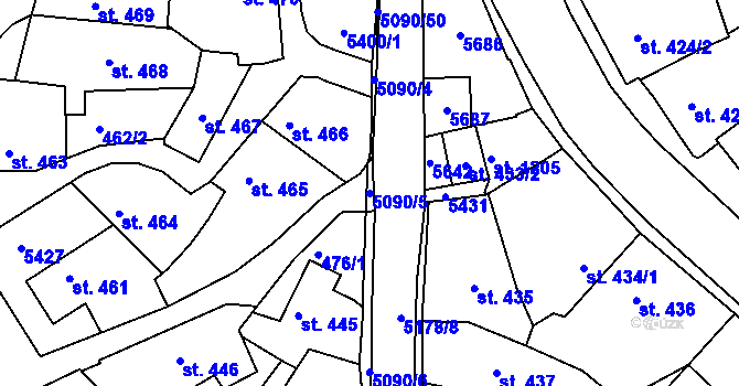 Parcela st. 5090/5 v KÚ Vizovice, Katastrální mapa