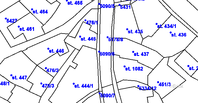 Parcela st. 5090/6 v KÚ Vizovice, Katastrální mapa