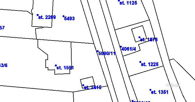 Parcela st. 5090/11 v KÚ Vizovice, Katastrální mapa