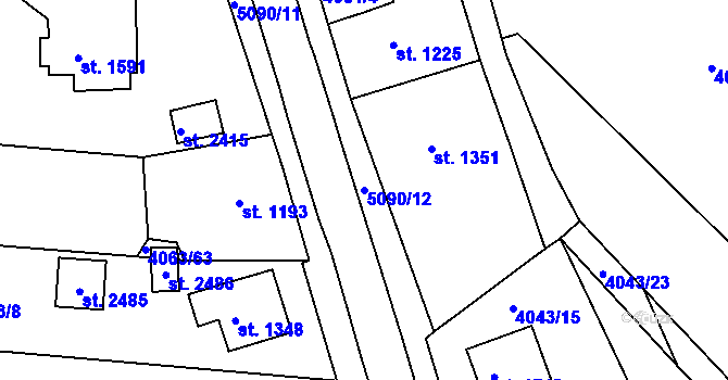 Parcela st. 5090/12 v KÚ Vizovice, Katastrální mapa