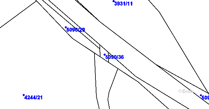 Parcela st. 5090/36 v KÚ Vizovice, Katastrální mapa