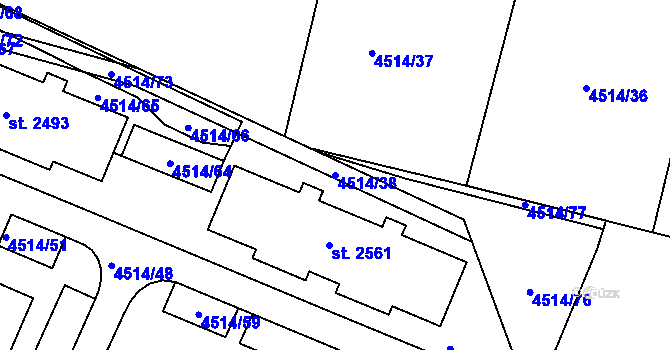 Parcela st. 4514/38 v KÚ Vizovice, Katastrální mapa