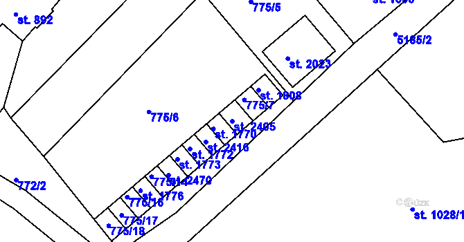 Parcela st. 2405 v KÚ Vizovice, Katastrální mapa