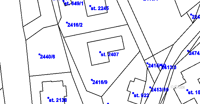 Parcela st. 2407 v KÚ Vizovice, Katastrální mapa