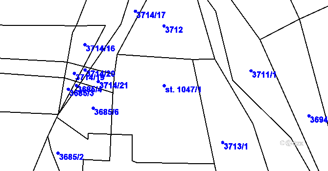 Parcela st. 1047/1 v KÚ Vizovice, Katastrální mapa