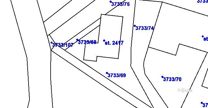 Parcela st. 2417 v KÚ Vizovice, Katastrální mapa