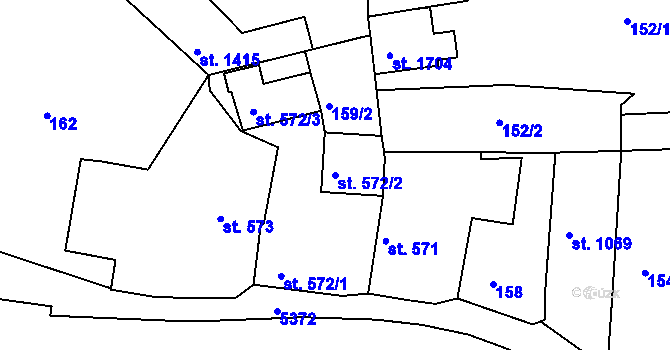 Parcela st. 572/2 v KÚ Vizovice, Katastrální mapa