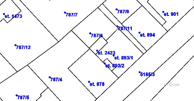 Parcela st. 2423 v KÚ Vizovice, Katastrální mapa