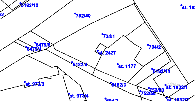 Parcela st. 2427 v KÚ Vizovice, Katastrální mapa