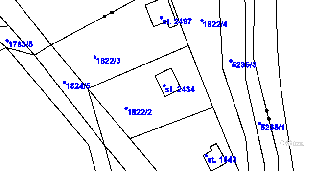 Parcela st. 2434 v KÚ Vizovice, Katastrální mapa