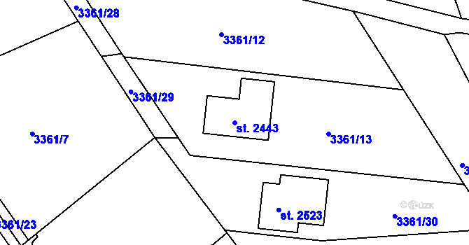 Parcela st. 2443 v KÚ Vizovice, Katastrální mapa