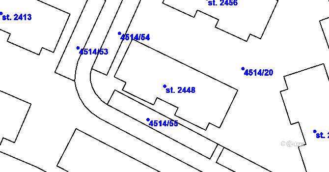 Parcela st. 2448 v KÚ Vizovice, Katastrální mapa