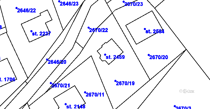 Parcela st. 2459 v KÚ Vizovice, Katastrální mapa