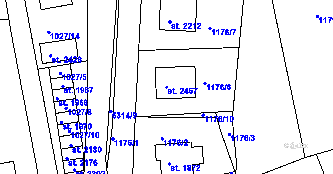 Parcela st. 2467 v KÚ Vizovice, Katastrální mapa