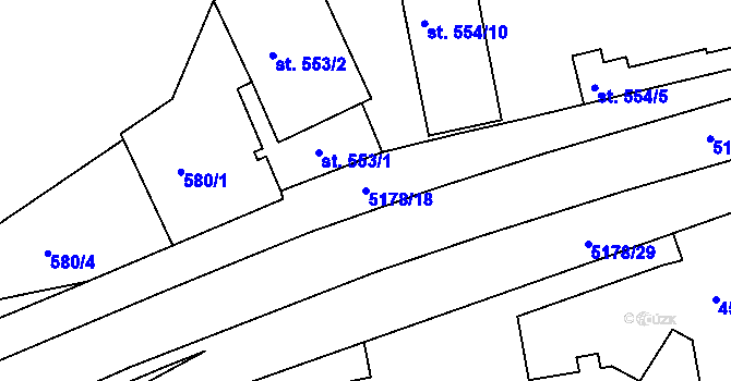 Parcela st. 5178/18 v KÚ Vizovice, Katastrální mapa