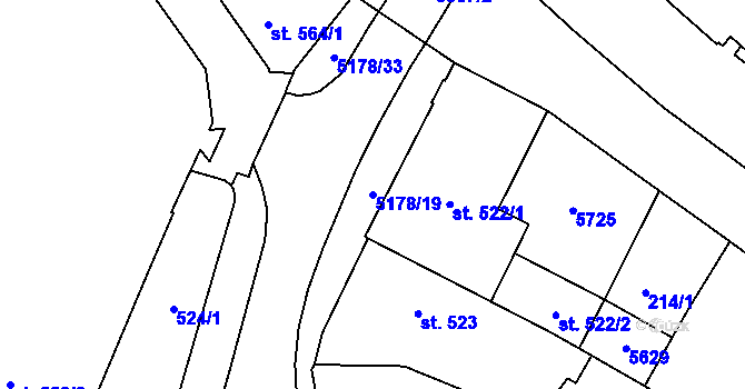 Parcela st. 5178/19 v KÚ Vizovice, Katastrální mapa