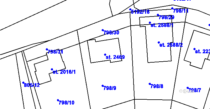Parcela st. 2469 v KÚ Vizovice, Katastrální mapa
