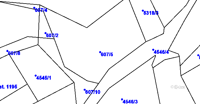 Parcela st. 607/5 v KÚ Vizovice, Katastrální mapa