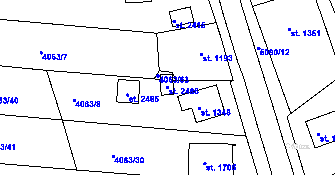 Parcela st. 2486 v KÚ Vizovice, Katastrální mapa