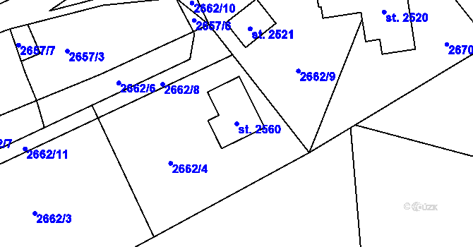 Parcela st. 2560 v KÚ Vizovice, Katastrální mapa