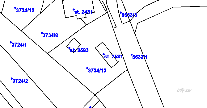 Parcela st. 2581 v KÚ Vizovice, Katastrální mapa