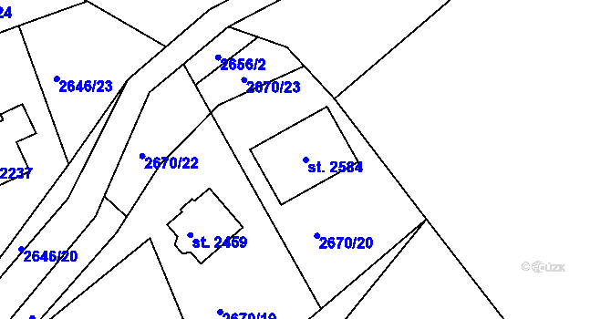 Parcela st. 2584 v KÚ Vizovice, Katastrální mapa