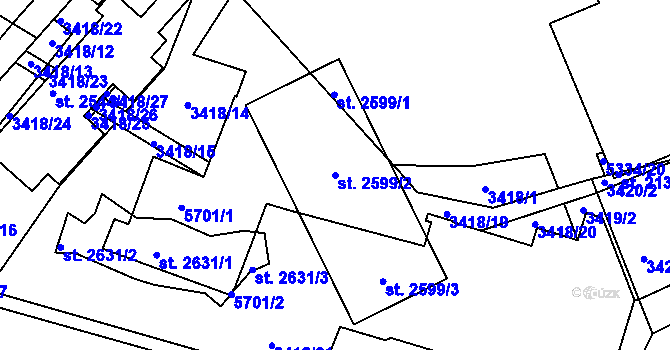 Parcela st. 2599/2 v KÚ Vizovice, Katastrální mapa