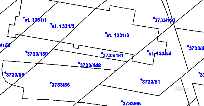Parcela st. 3733/181 v KÚ Vizovice, Katastrální mapa