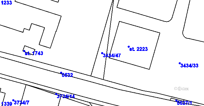 Parcela st. 3434/47 v KÚ Vizovice, Katastrální mapa