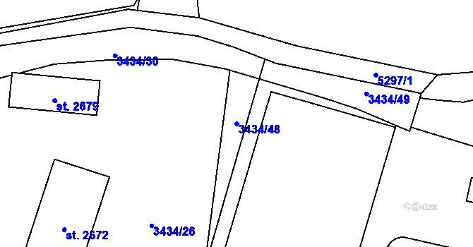 Parcela st. 3434/48 v KÚ Vizovice, Katastrální mapa