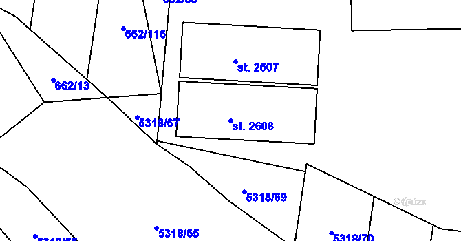 Parcela st. 2608 v KÚ Vizovice, Katastrální mapa