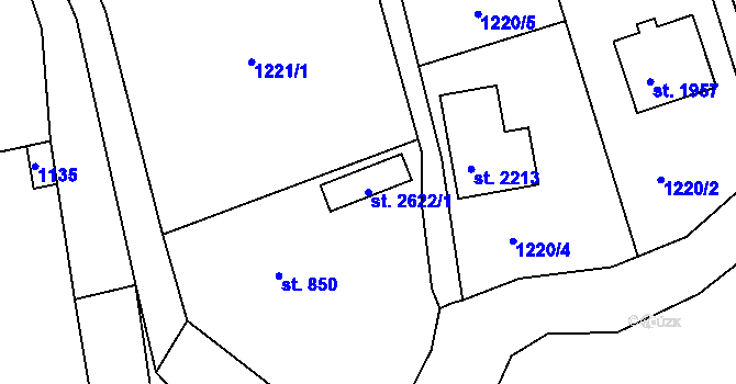 Parcela st. 2622/1 v KÚ Vizovice, Katastrální mapa