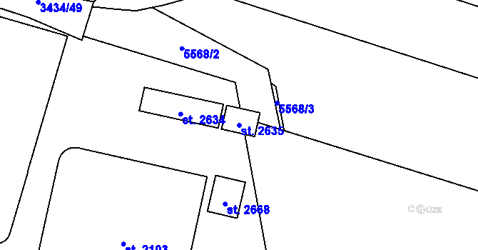 Parcela st. 2635 v KÚ Vizovice, Katastrální mapa
