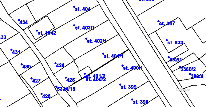 Parcela st. 401/1 v KÚ Vizovice, Katastrální mapa
