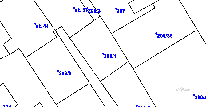 Parcela st. 208/1 v KÚ Vlačice, Katastrální mapa